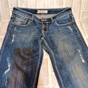 Vigoss Jeans Women's 7 Blue Capri Cropped Dark Wash Mid Rise distressed